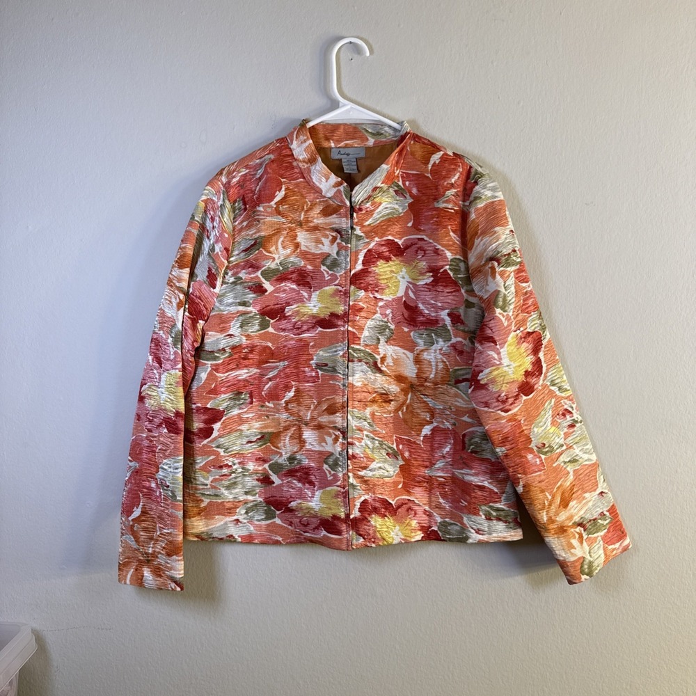 Analogy Jacket Colorful Crinkle Floral Full Zip Long Sleeve‎ Womens Size Medium